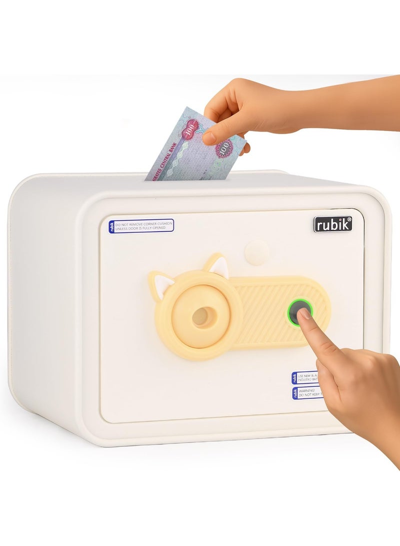 Rubik Fingerprint Piggy Bank Safe with Deposit Slot For Kids Girls Boys, Money Box with Door Key & Fingerprint Lock, Gift for Kids (Off White) - Image 1